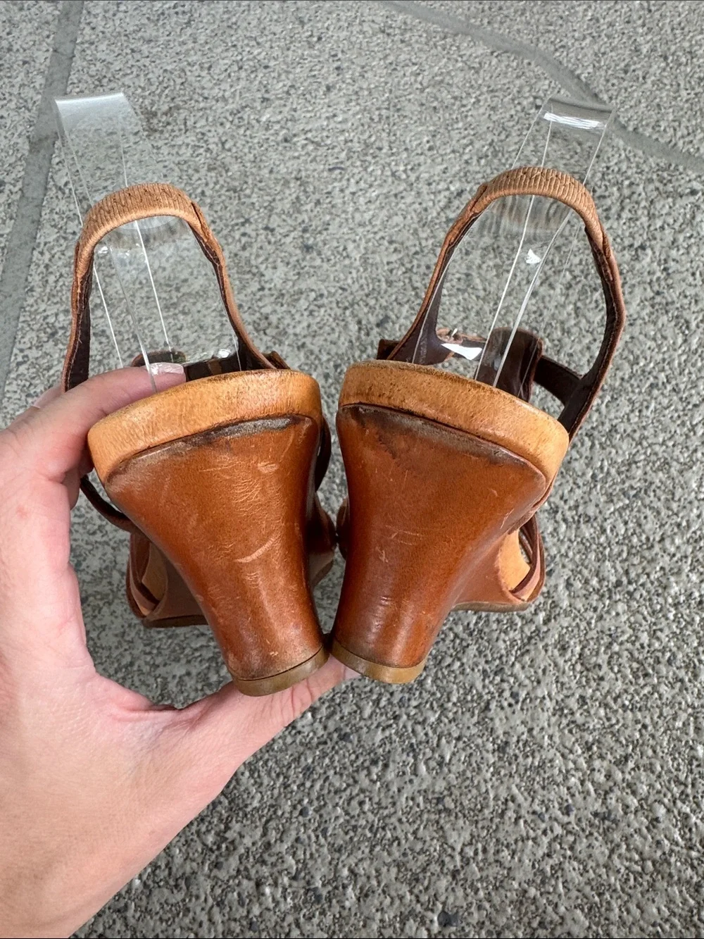 1803 OrthoSoft tan leather strappy peep toe wedge sandals size 38
